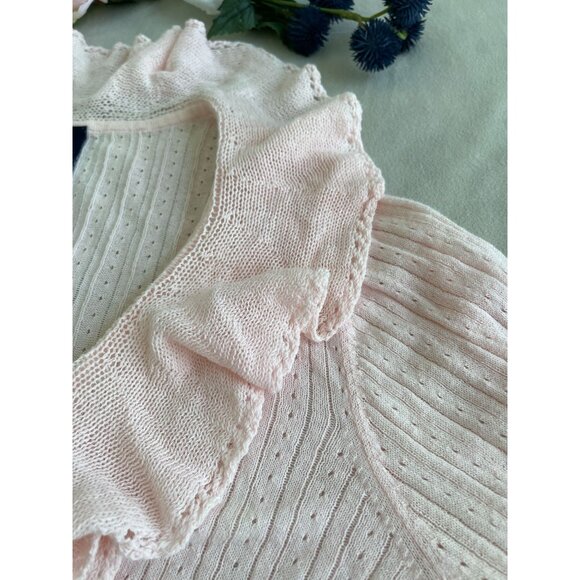 Ralph Lauren Ruffled Pink Cottagecore Cardigan Ribbed Knit Fairtycore Dainty XL - Picture 10 of 11